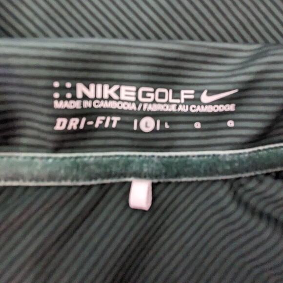 Nike Golf Mens Green Large Golf Polo Dri-Fit Stripes Snap Close Collar - Picture 3 of 12